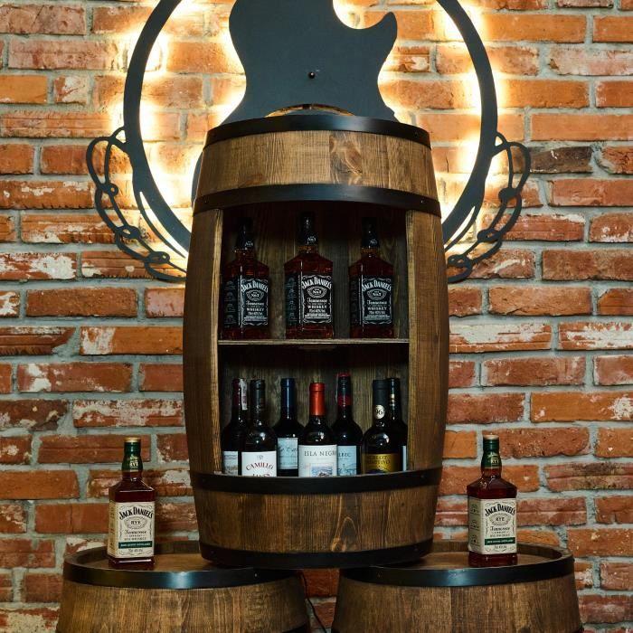 Casier à vin - Creative Cooper - Tonneau en bois avec LED et télécommande - Pin, casier à alcool, 80x50 cm, wengé