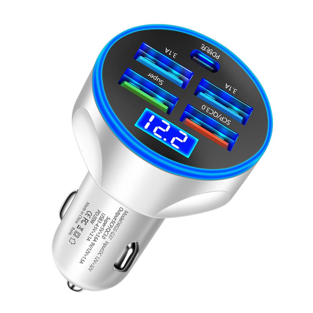 250W PD Car Charger QC3.0 Fast Charge Car Cigarette Lighter Adapter 5 Port USB Type C Phone Charger In Car For iPhone Samsung