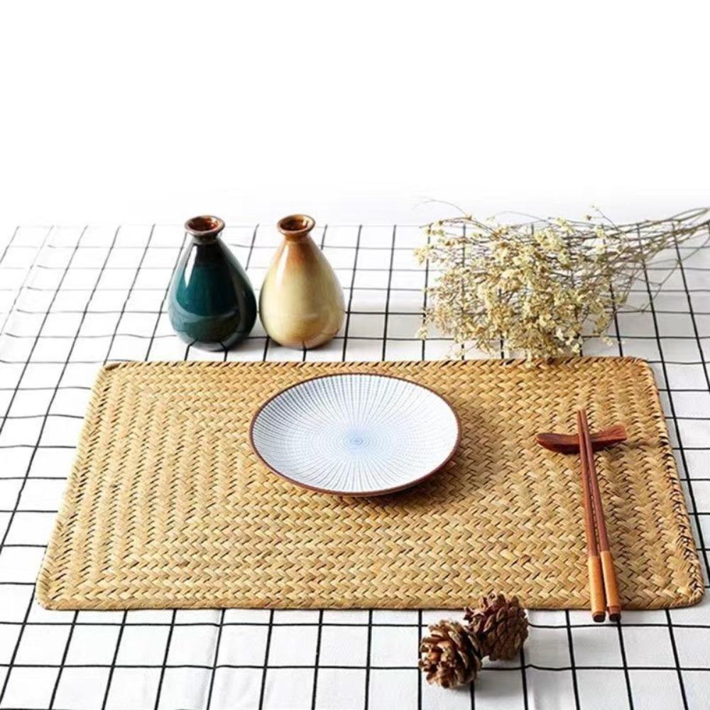 Natural Woven Rattan Indoor Placemats Rectangular Tablecloths Durable Table Mats  Kitchenware