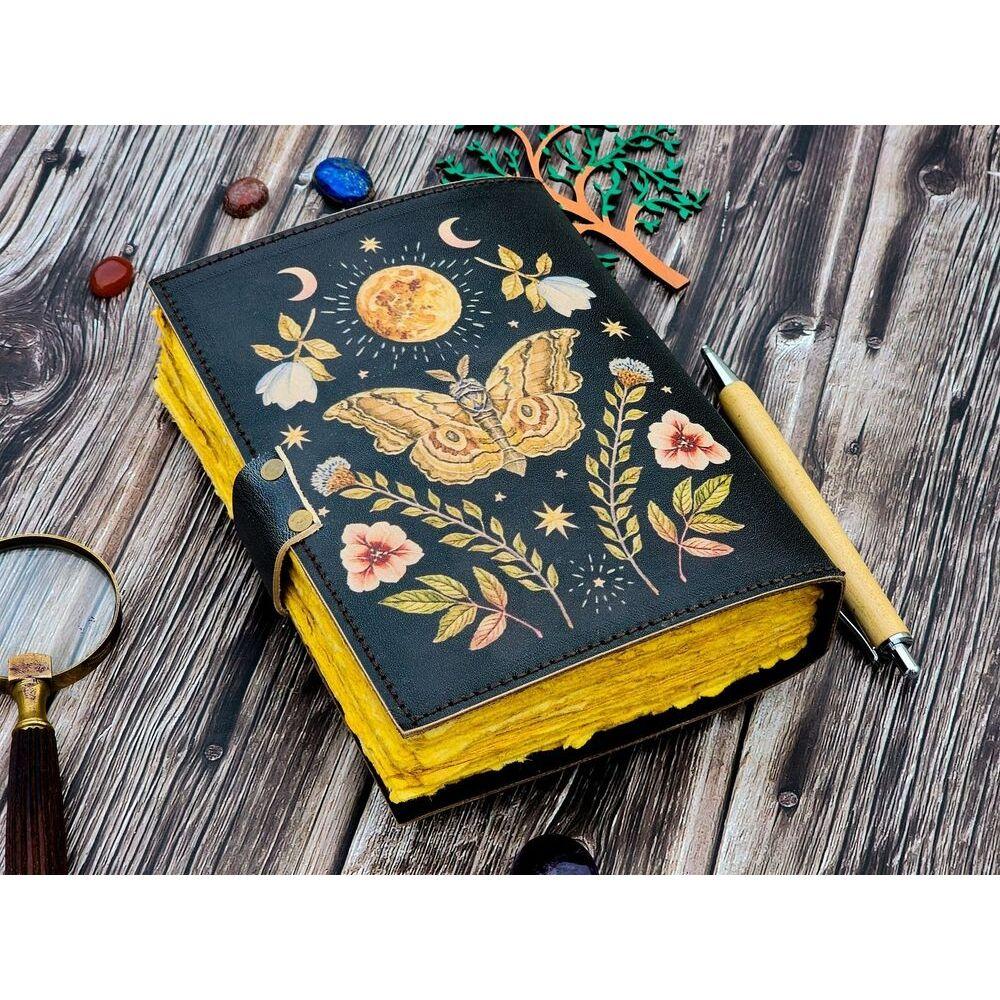 Vintage Butterfly Leather Journal Writing Notebook Sketchbook Blank Spell Book