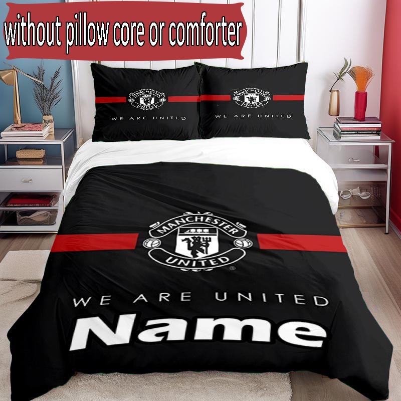 3pcs Duvet Cover Set (1*Duvet Cover + 2*Pillowcase, Without Core), Custom Name Manchester Football F.C Pattern Bedding Set, Home Bedroom Decor Gift