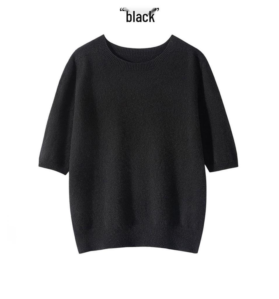 Women's Seamless Short-Sleeve Slim-Fit Round-Neck Knit Pullover