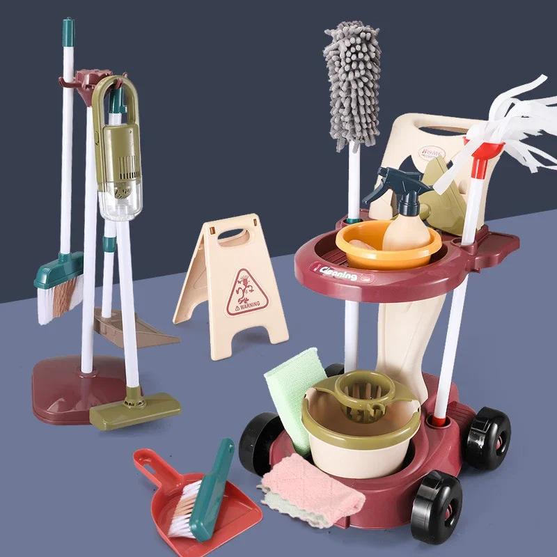 Non-Toxic Simulation House Cleaning Tool Toy Set Role-Playing Educational Kids Pretend To Do Housework Kit Toys For Children Birthday Gift