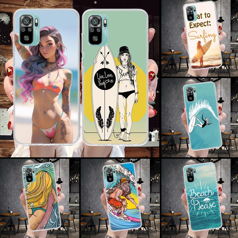 Surfboard Surfing Surf Girl Summer Soft Phone Case For Xiaomi Redmi Note 15 14 14S 13 12 Pro Plus 12S 11 11S 11E 10 10S 11T 5G F