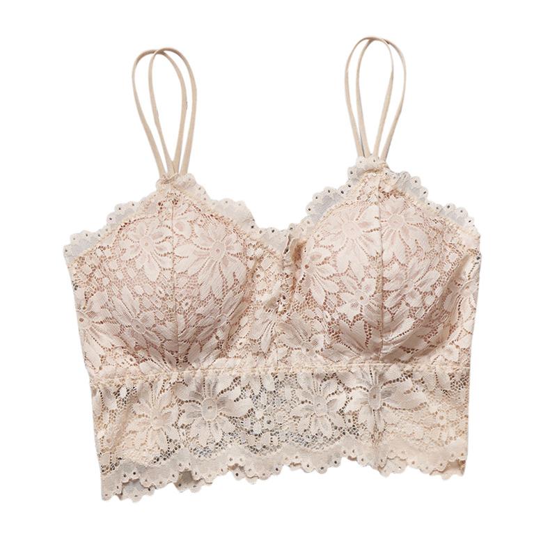 Lady Sexy Lingerie Corset Lace Floral Bralette Padded Bra Camis Underwear Wire Free Sheer Lace