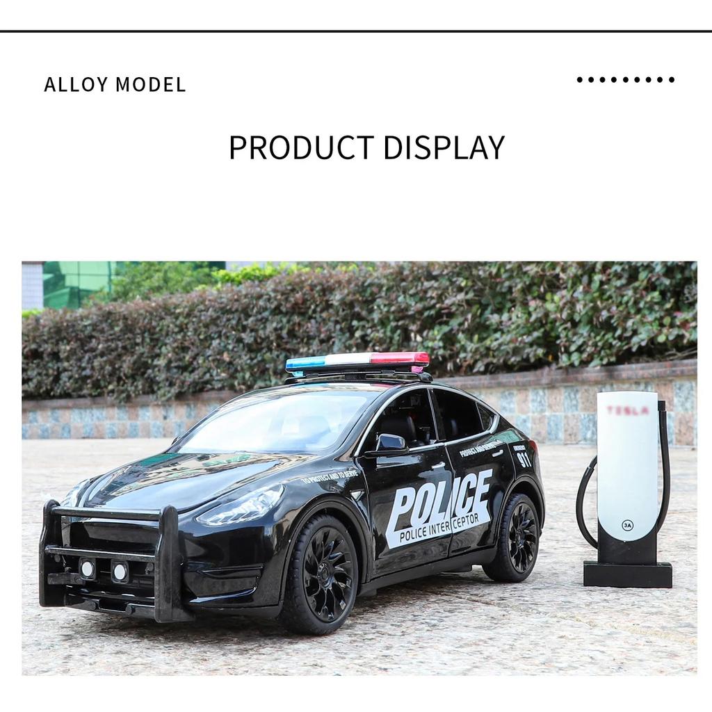 1/24 Tesla Model Y Внедорожник Сплав Полиция Новый Энергетический Автомобиль Модель Литьевой Металл Транспортные Средства Модель Автомобиля Симуляция Звука и Света Детская Игрушка Подарок