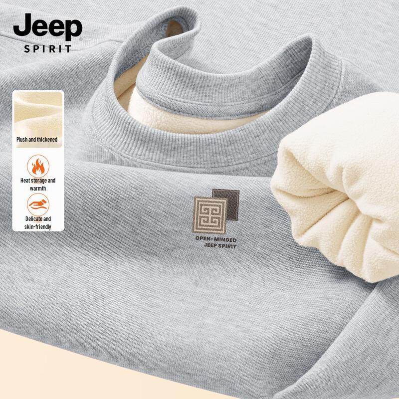 JEEP SPIRIT Men's Fleece-Lined Round Neck Sweatshirt