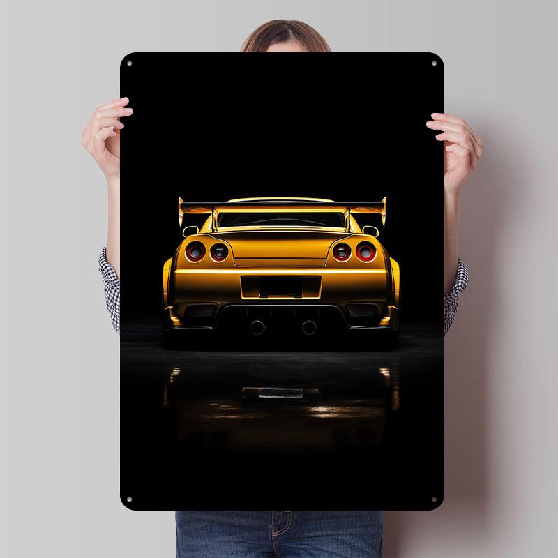 Sports Car GTR R Yellow Poster Customized Vintage Metal Signs Wall Art Retro Tin Plaque for Garage Gaming Room Decoration Home