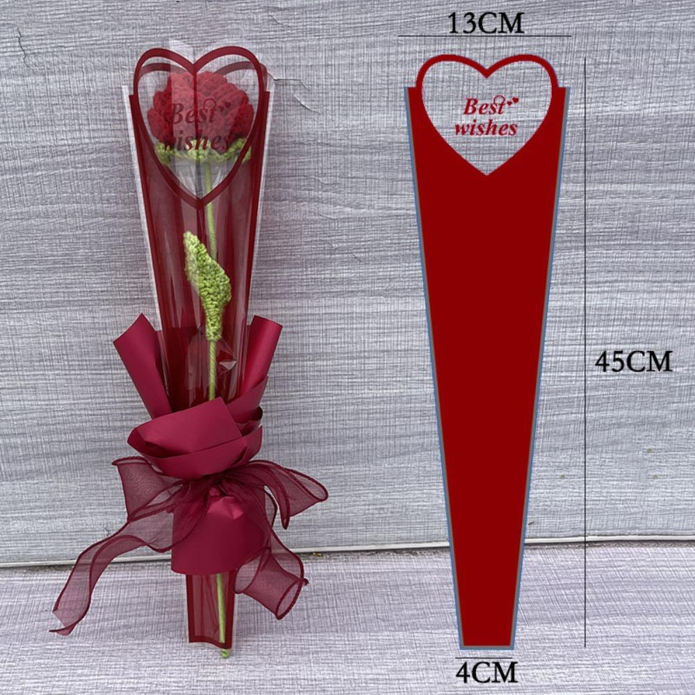 50pcs Single Flower Flower Packaging Bag Heart Shape Rose Packing Sleeve Bag Valentine's Day