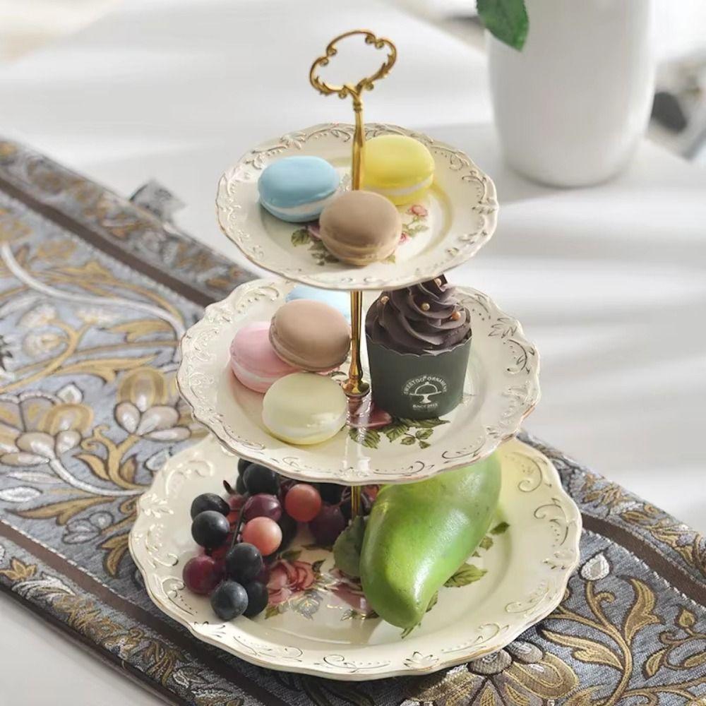 Luxury Three-tier Dim Sum Shelf Nordic Crown Cake Plate Stand Retro Cake Plate  Afternoon Tea