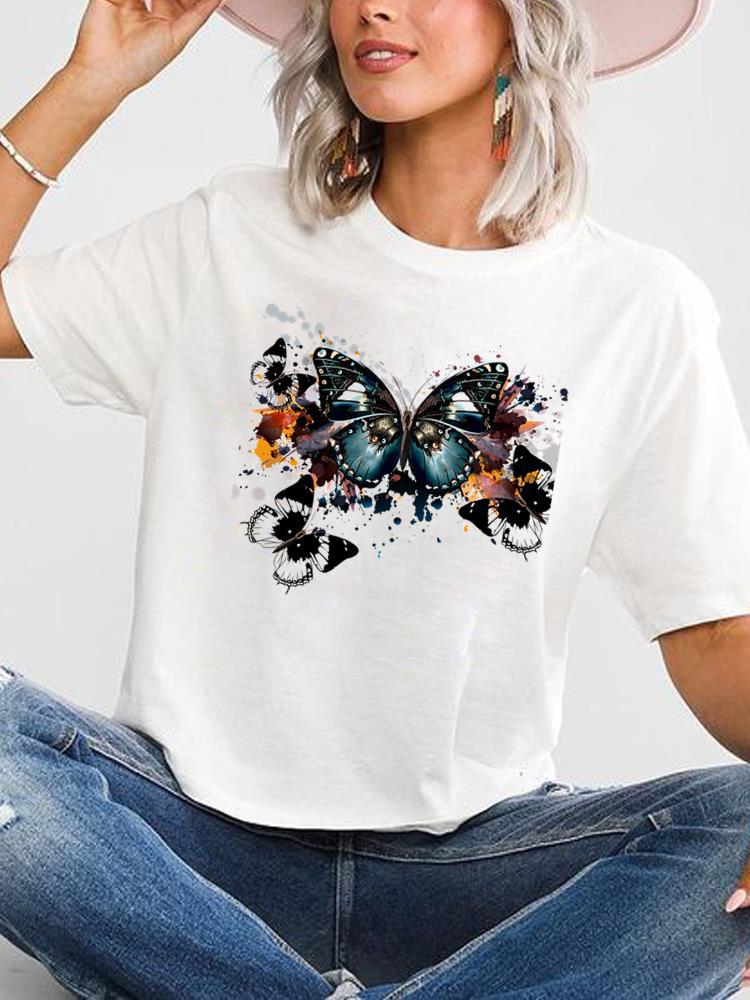 Butterfly Graphic Oversized T-Shirt Cute Short-Sleeved Top for Women European And United States Style Casual Fashion Modal