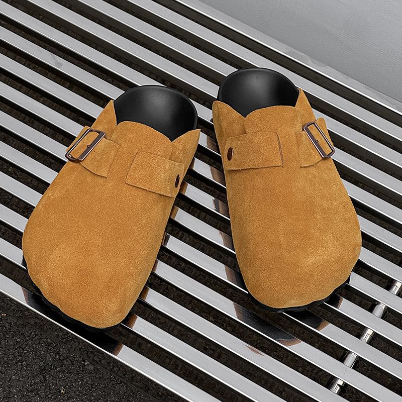 Мода Мода Замшевые Пробковые Тапочки для Мужчин Стелька Пробковые Сабо Сандалии с Поддержкой Свода Стопы Сабо Мюли Тапочки Для Отдыха Ходьба Мужской Полудраг