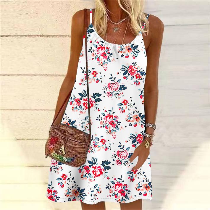 Женское мини-платье с цветочным принтом и розами без рукавов, летнее пляжное платье, сарафан