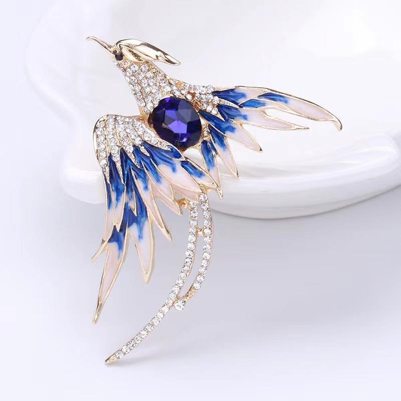 Elegant Phoenix Brooch with Rhinestones and Enamel - Colorful Long-tailed Pin Accessory