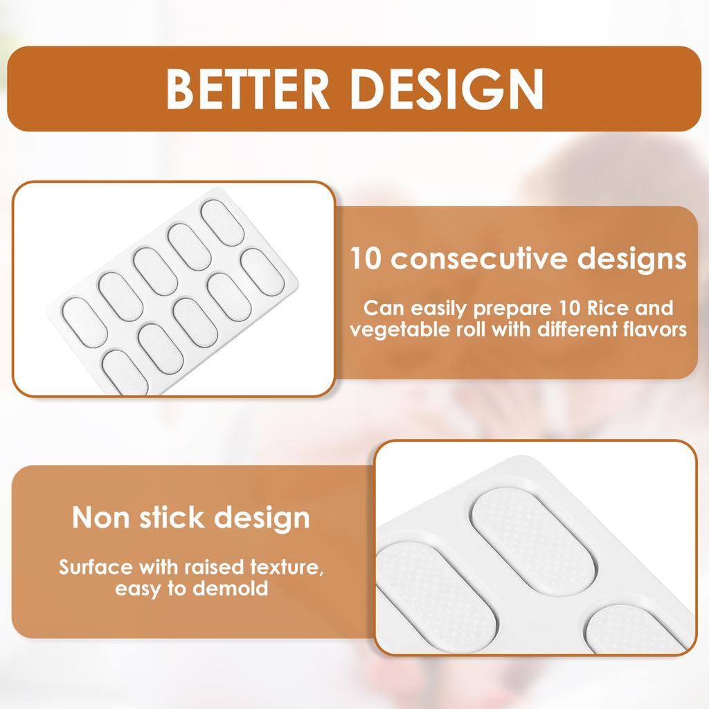 10 Grid Sushi Rice Making Mold Plastic Rice Ball Mold Maker Nonstick Sushi Press Tool with Spoon Easy Demold for Home Picnic