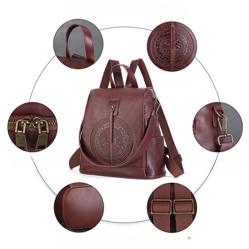 Винтажный рюкзак Totem из натуральной кожи ручной работы, большой емкости, противоугонный рюкзак из коровьей кожи, женская сумка через плечо