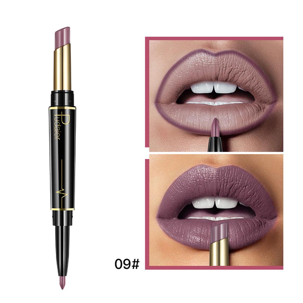 Double-Ended Matte Lipstick Waterproof Long-Lasting Lipsticks In Nude and Dark Red with Lip Liner Pencil