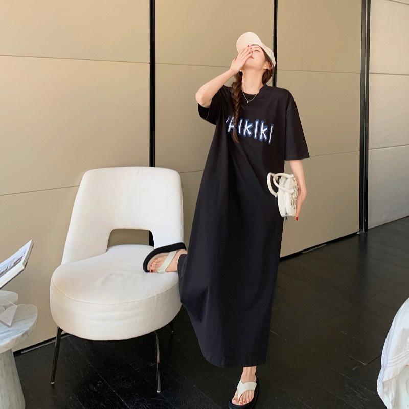 Женское платье-футболка с короткими рукавами и круглым вырезом, большого размера, свободного кроя, длинное, в стиле кэжуал, длиной до колена, для сна