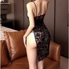 Прозрачная юбка Платье с кружевной отделкой Домашний сексуальный стиль Без рукавов Легкий стрейч Однотонное Все сезоны Домашняя одежда