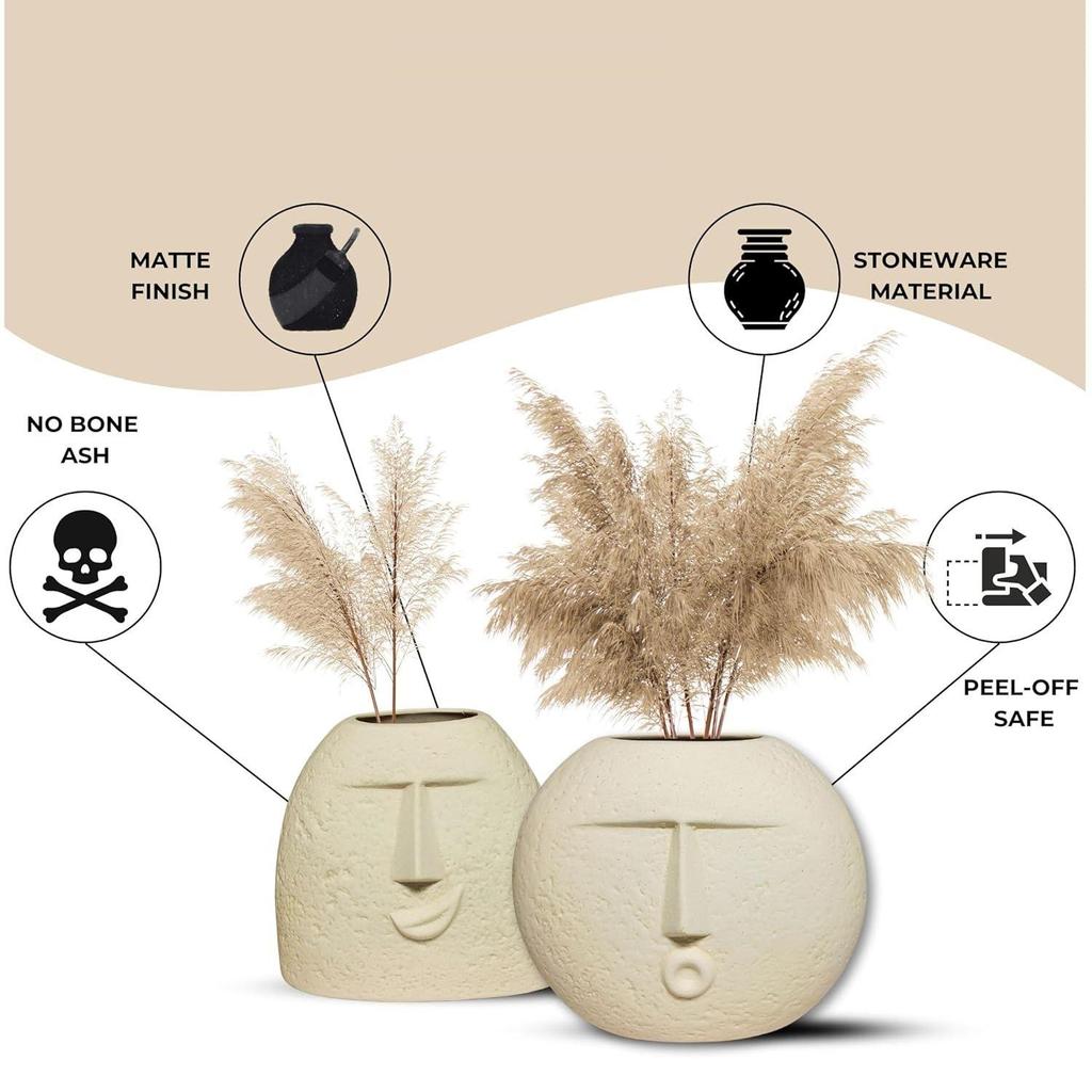 Керамическая бежевая ваза «Kiss Face» | Вазы для домашнего декора Декоративная ваза для сухоцветов и пампасной травы — набор из 2 штук Новые