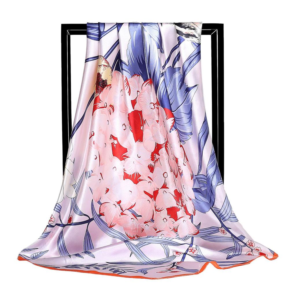 Women Fashion Square Vintage Print Satin Neckerchief Sun-Proof Scarf Scarves Shawl High Quality 1PC 90*90cm