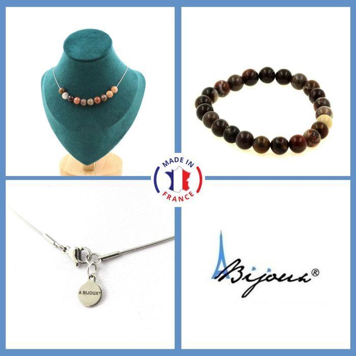 Stones and Minerals. Jewelry Set Bracelet Necklace 10 Beads Petrified Wood 8 Mm. Chain In Customizable Size.