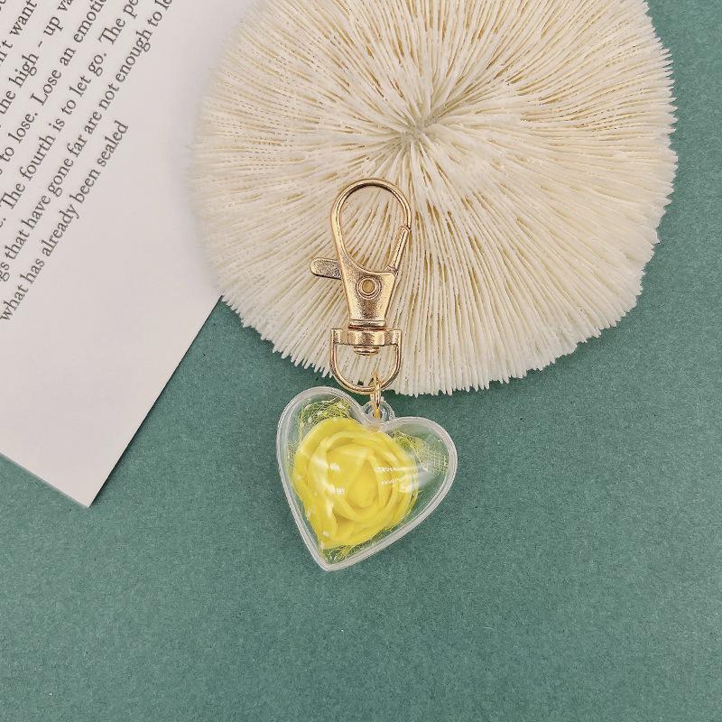 Cross Border Vibrant Valentine's Day Heart-Shaped Preserved Rose Keychain Pendant