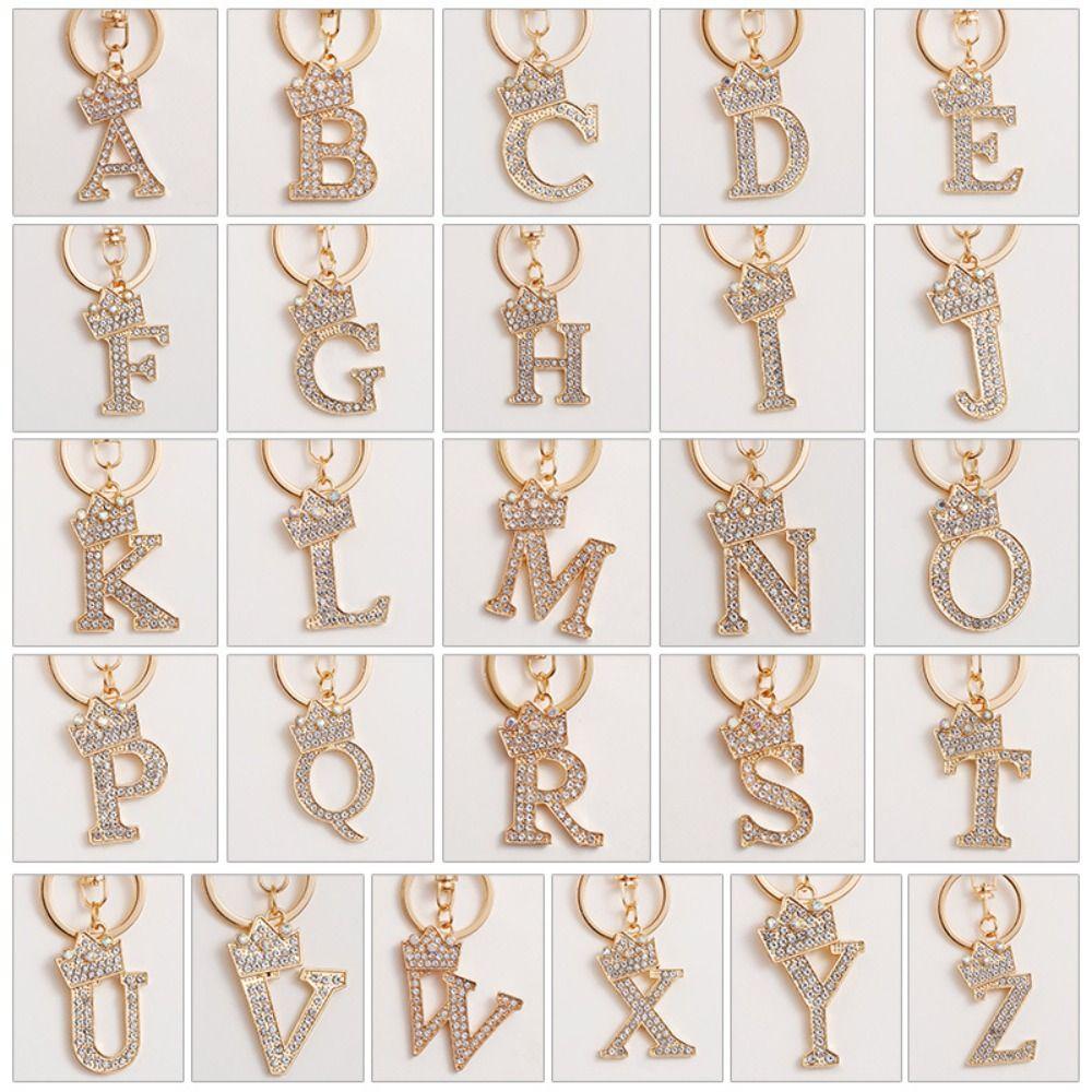 Charms 26 Alphabet Key Ring English Alphabet Keyring Letter Crown Key Chain 26 Letter Keychain