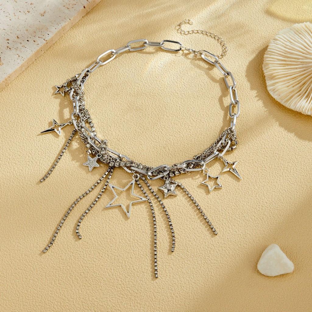 Fashionable And Heart Star Shaped Necklace For Women Shimmering Charm Rhinestone