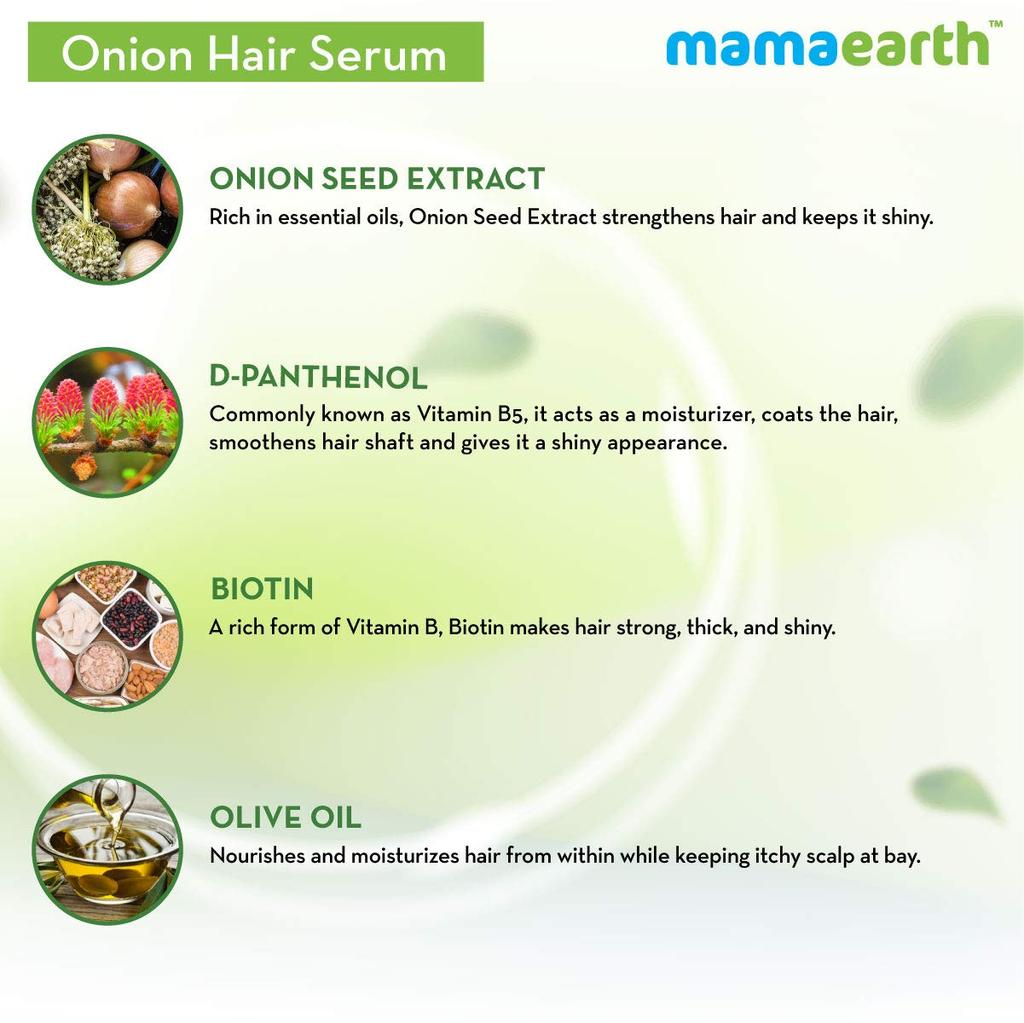 Mamaearth Onion Hair Serum 100 Ml for Silky Smooth Hair, Frizz-Free, Tangle-Free, Soft, Shiny, and Strong Hair