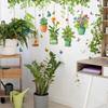 Cartoon Flower and Green Plant Hanging Baskets, Green Leaves, Vines, Butterflies, Home Background and Wall Beautification Stickers