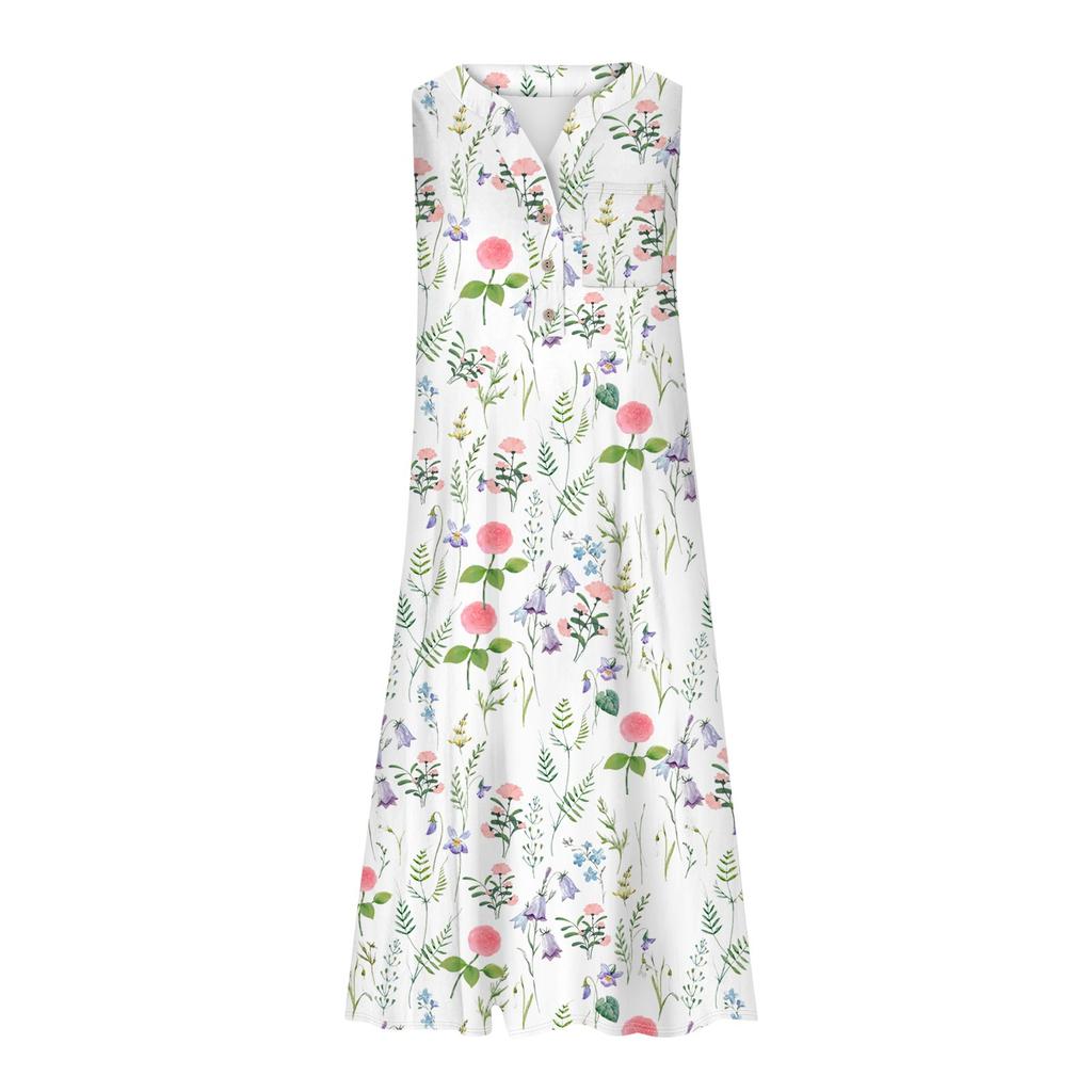 Летнее платье для женщин, повседневное пляжное свободное платье с v-образным вырезом и короткими рукавами с принтом