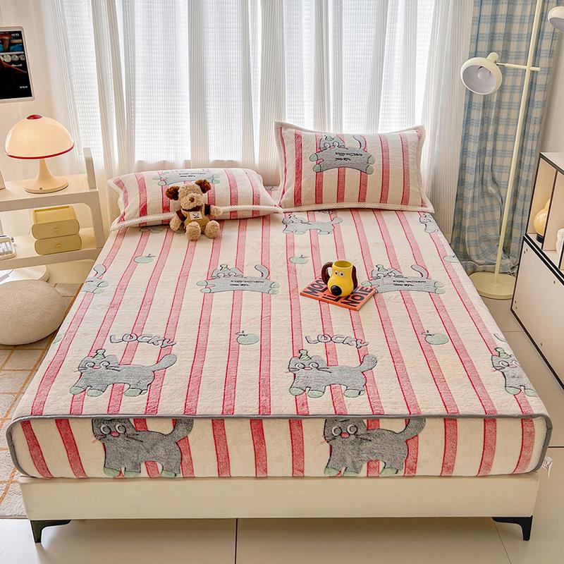 Flannel Fitted Sheet Warm Bedsheet Cartoon Bed Cover Thicken Bed Linen Winter Mattress Protector sabanas (Pillowcase Need Order)