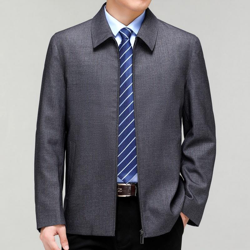 Весна и осень, новая мужская шерстяная куртка, деловая одежда для пап среднего и пожилого возраста, классическая куртка с лацканами и молнией большого размера, высокого класса