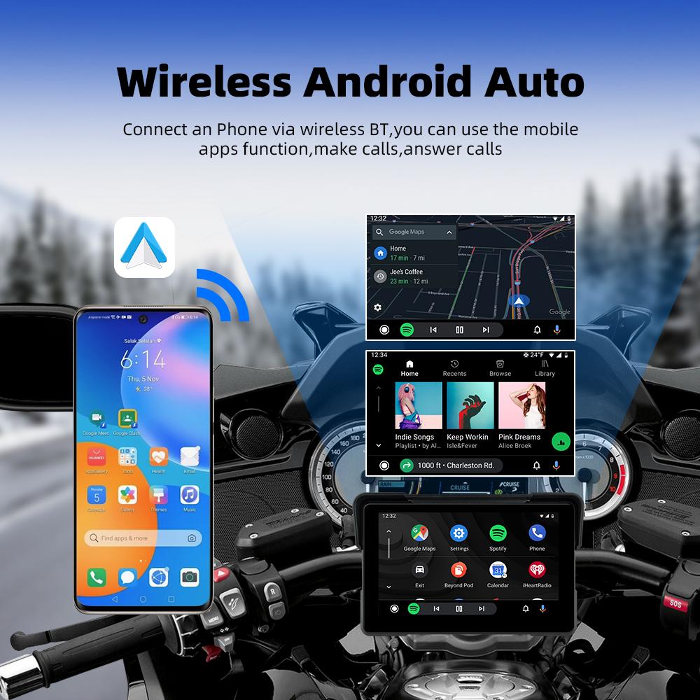 EKIY 7.0" Wireless CarPlay Moto Android Auto Android 13.0 Portable Digital Motorcycle Dashboard GPS Navigation Display Screen