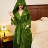 Фланелевый длинный халат, пижамный комплект в ретро-стиле в зеленую полоску, халат с капюшоном, роскошный толстый пижамный костюм, теплая домашняя одежда из кораллового флиса