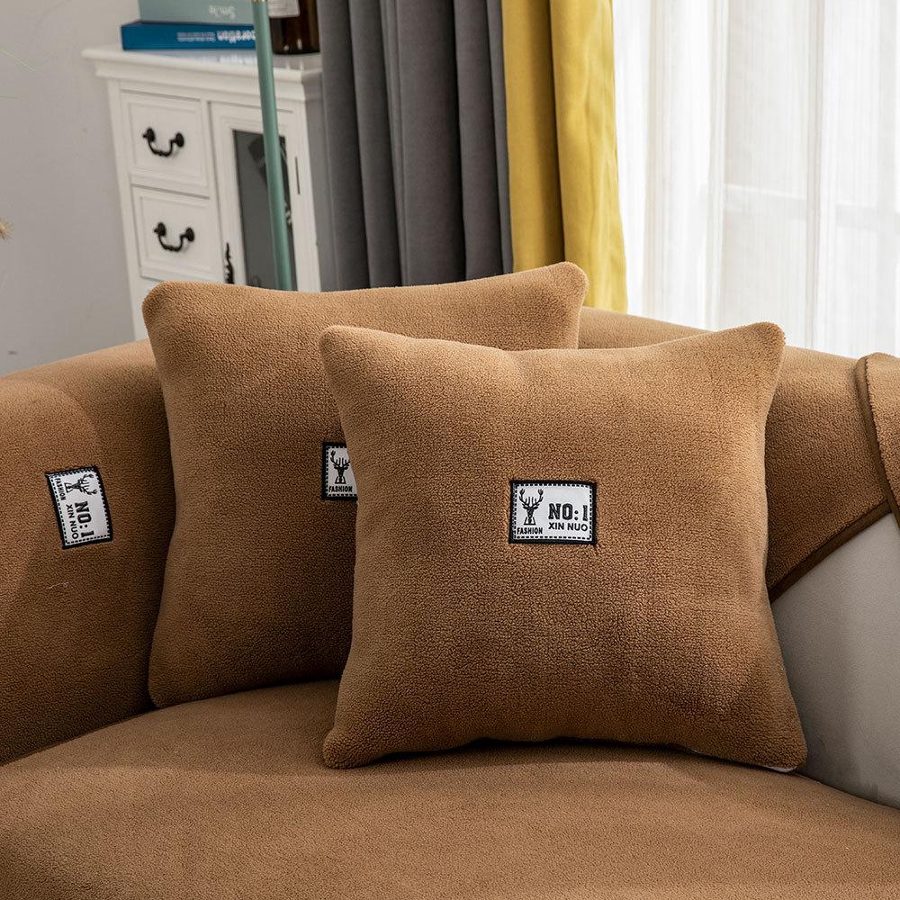 Простая подушка для дивана в скандинавском стиле, зимние подушки для сиденья дивана из овчины, утолщенная флисовая подушка, нескользящий кожаный чехол для дивана