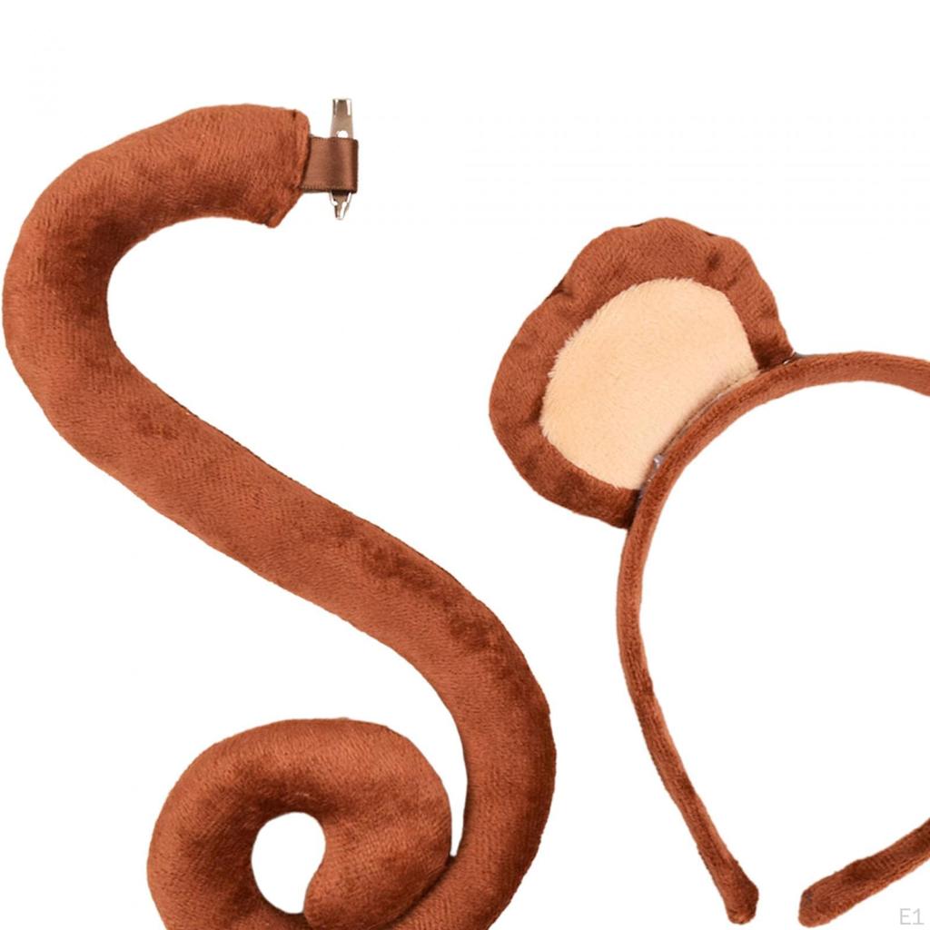 Комплект из ушей и хвоста обезьяны, головной убор, костюм животного, длинный обруч для волос для тематических вечеринок