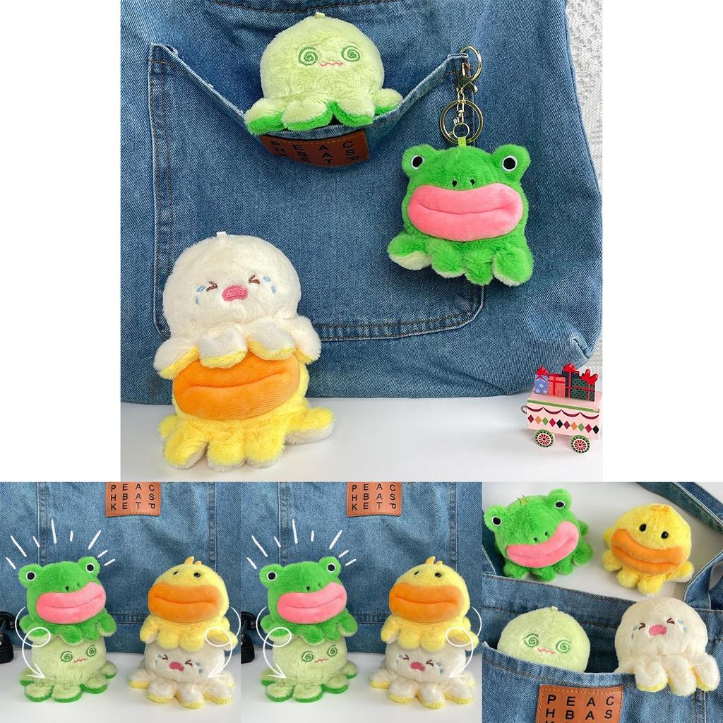 Fluffy Frog And Duck Keychain Charming Plush Doll For Couples Convertible Face