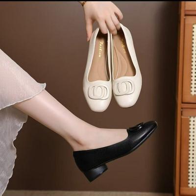 Женская обувь для работы, популярные туфли-лодочки из мягкой кожи, летняя новинка 2025 года, универсальные туфли для мамы, на высоком каблуке, с мягкой подошвой, кожаная обувь