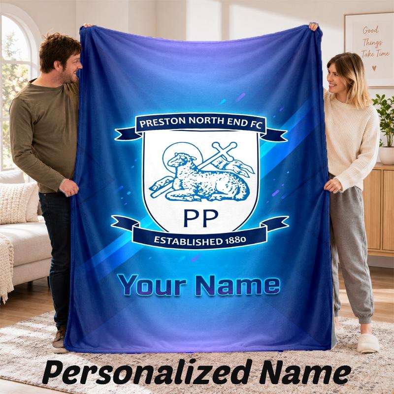 Preston North End Personalized Flannel Blanket Custom Name Text Soft Throw Blanket Home Decor