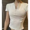 Solid Zipper T-shirs For Women Fashion Short Sleeve Tees Girls Y2K Tops White T-shirts Street Cycling Tees