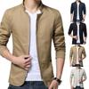 Fashion Spring Autumn Mens Casual Blazer Men Autumn Solid Color Stand Collar Pockets Thin Slim Coat Slim Suit Jacket Gentlemen Khaki Black