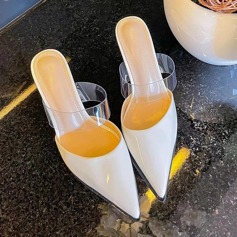 Дизайнерские босоножки из лакированной кожи Туфли-лодочки из ПВХ Босоножки на шпильках Туфли с острым носком на высоком каблуке Свадебные туфли Женские босоножки