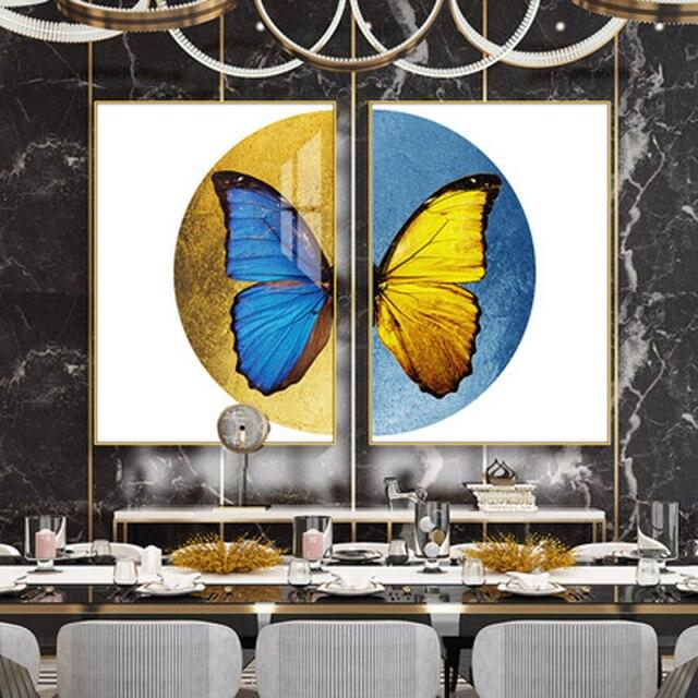 Яркий цвет крылья бабочки скандинавский скандинавский холст хлопок картина Золотая бабочка ретро комната декоративный настенный постер