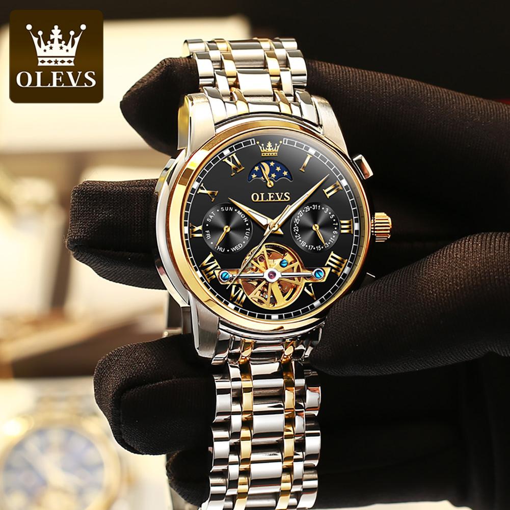 OLEVS 6617 Men's Watches Stainless Steel Luxury Top Brand Original Skeleton Tourbillon Automatic Mechanical Wristwatches for Men