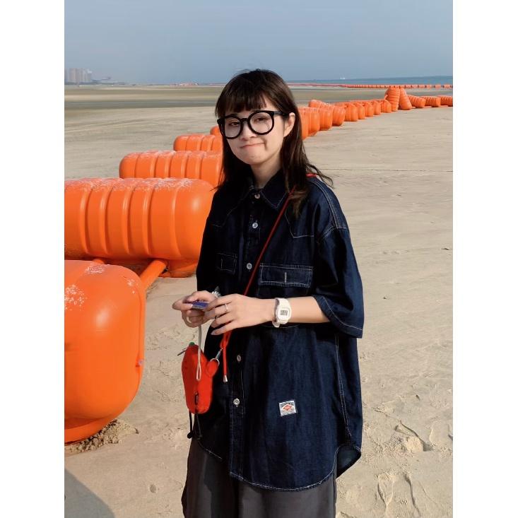 Японский ретро модный бренд летняя свободная джинсовая рубашка с короткими рукавами художественная молодежная рабочая рубашка мужская и женская многослойная куртка