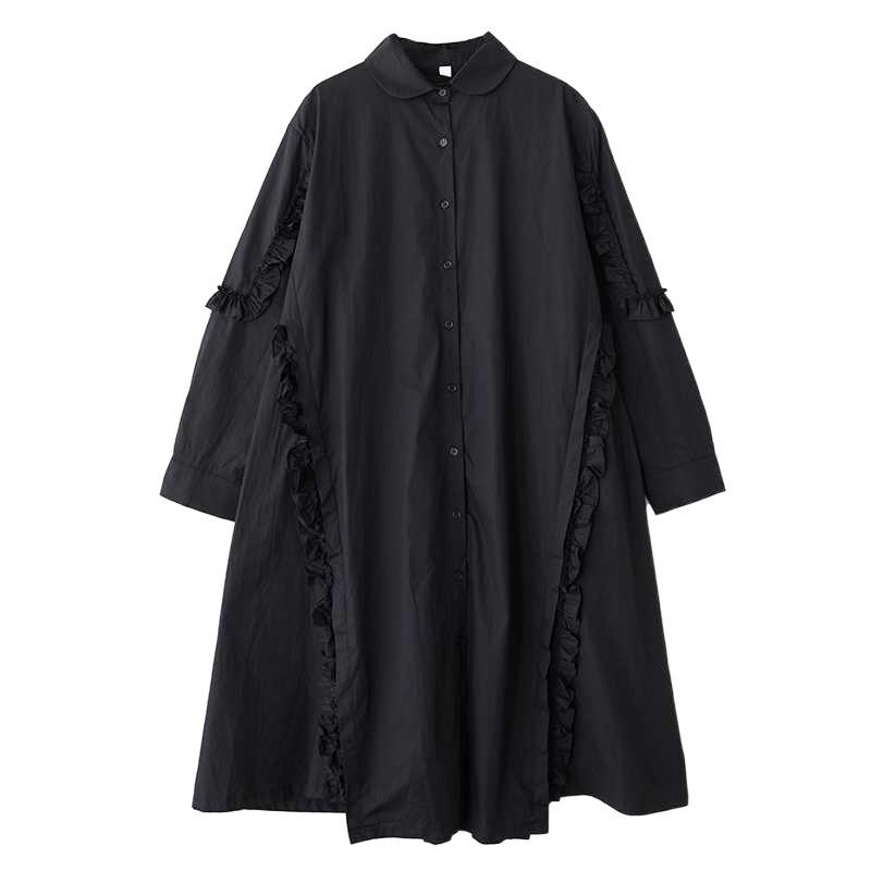 Весеннее свободное платье-рубашка средней длины в стиле пэчворк