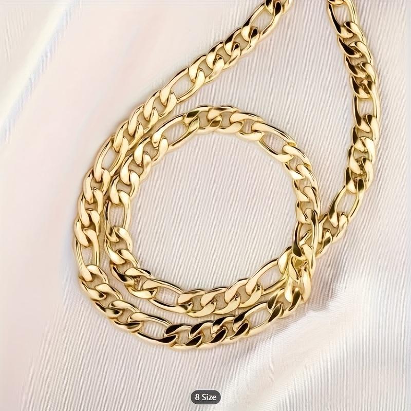 Fashion Figaro 18K Golden Plated Thick Chain Necklace, Trendy Pendant Necklace