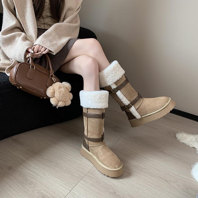 Женские высокие ботинки с модной пряжкой на ремне, легкие, с мягкой подошвой, зимние, теплые, на меху, одна пара, зимние ботинки, на подкладке, нескользящие, повседневные, спортивные, хлопковые ботинки